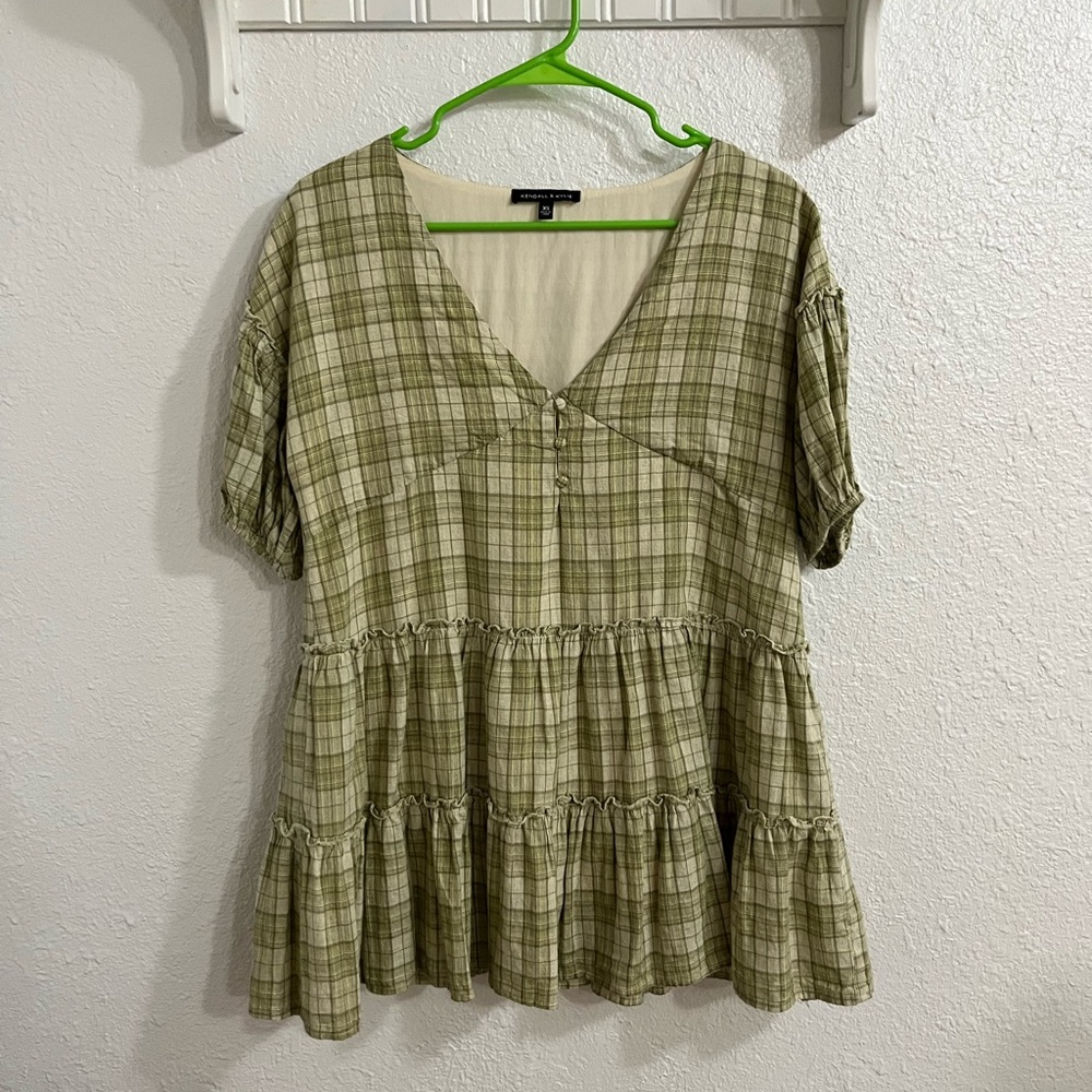Kendall and Kylie Green plaid dress
